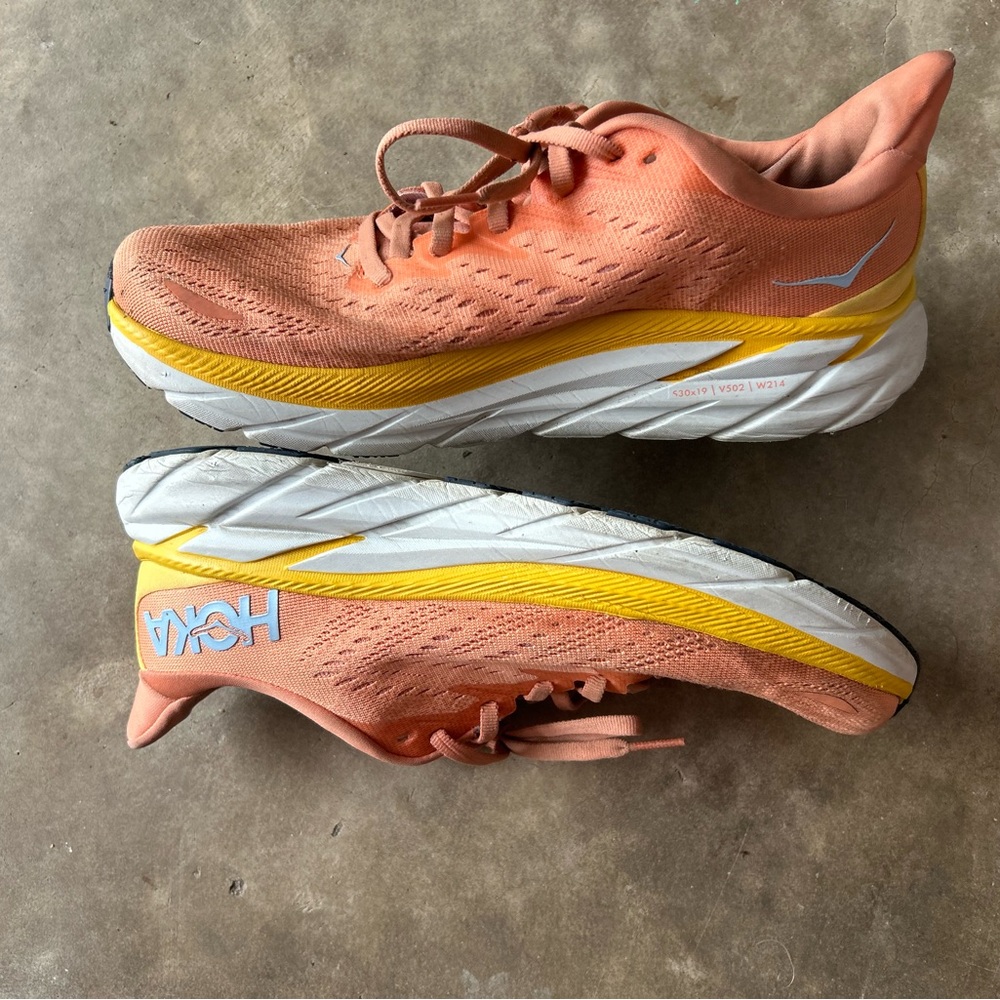 Hoka size 9 peach colored athletic shoes women’s